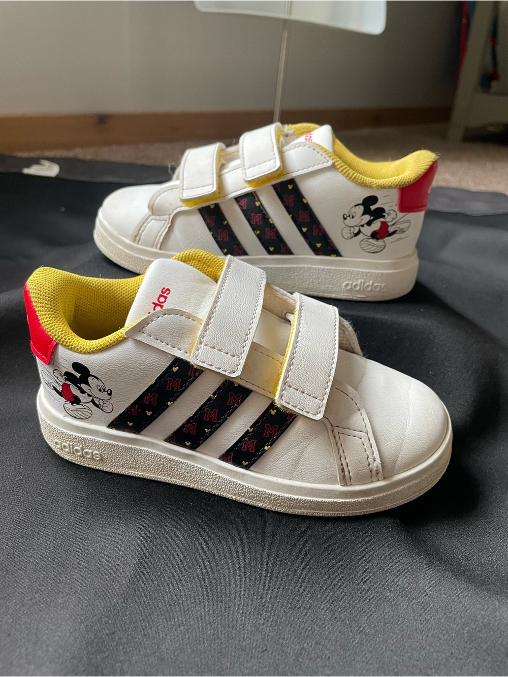 adidas Kids White Yellow Red Mickey Mouse Velcro Sneakers
